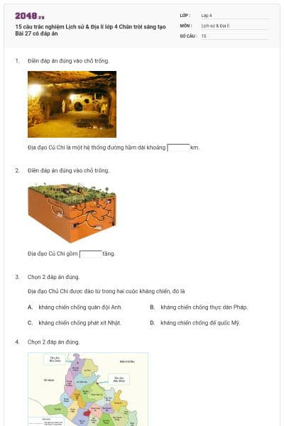 15 câu trắc nghiệm Lịch sử & Địa lí lớp 4 Chân trời sáng tạo Bài 27 có đáp án