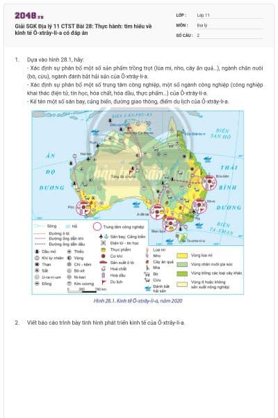 Giải SGK Địa lý 11 CTST Bài 28: Thực hành: tìm hiểu về kinh tế Ô-xtrây-li-a có đáp án