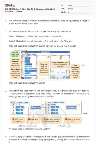 Giải SGK Tin học 4 Cánh diều Bài 1. Làm quen với lập trình trực quan có đáp án