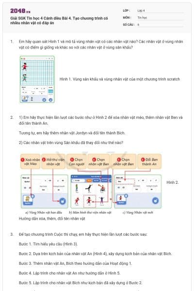 Giải SGK Tin học 4 Cánh diều Bài 4. Tạo chương trình có nhiều nhân vật có đáp án