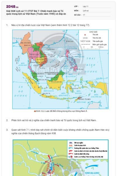 Giải SGK Lịch sử 11 CTST Bài 7: Chiến tranh bảo vệ Tổ quốc trong lịch sử Việt Nam (Trước năm 1945) có đáp án