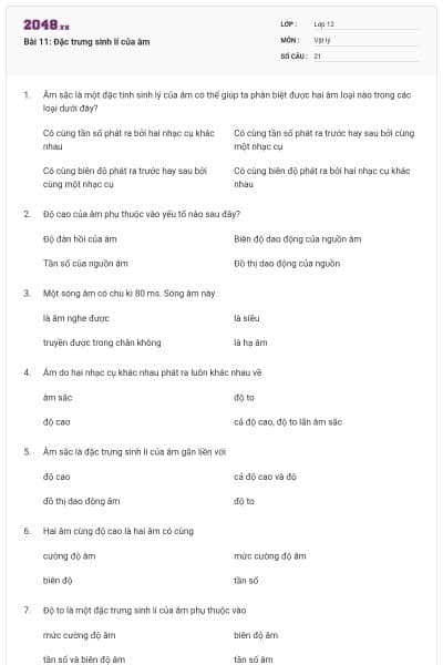 Bài 11: Đặc trưng sinh lí của âm