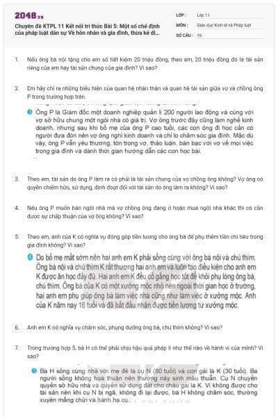 Chuyên đề KTPL 11 Kết nối tri thức Bài 5: Một số chế định của pháp luật dân sự Về hôn nhân và gia đình, thừa kế di sản có đáp án