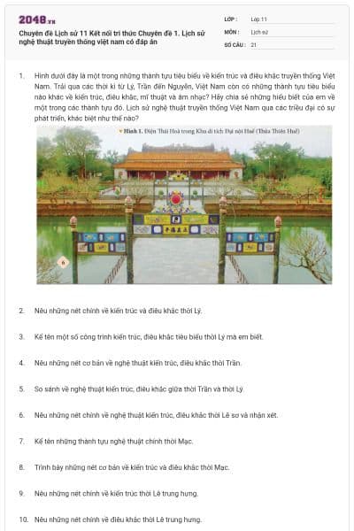 Chuyên đề Lịch sử 11 Kết nối tri thức Chuyên đề 1. Lịch sử nghệ thuật truyền thống việt nam có đáp án