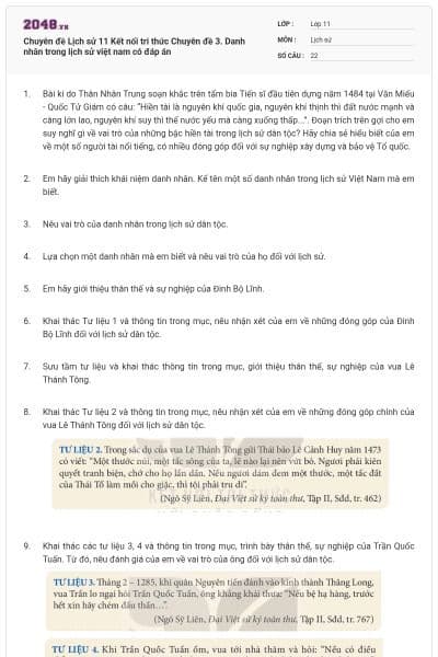 Chuyên đề Lịch sử 11 Kết nối tri thức Chuyên đề 3. Danh nhân trong lịch sử việt nam có đáp án