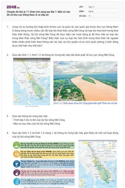 Chuyên đề Địa lý 11 Chân trời sáng tạo Bài 1: Một số vấn đề về khu vực Đông Nam Á có đáp án