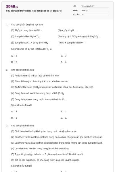 500 bài tập lí thuyết Hóa Học nâng cao có lời giải (P4)