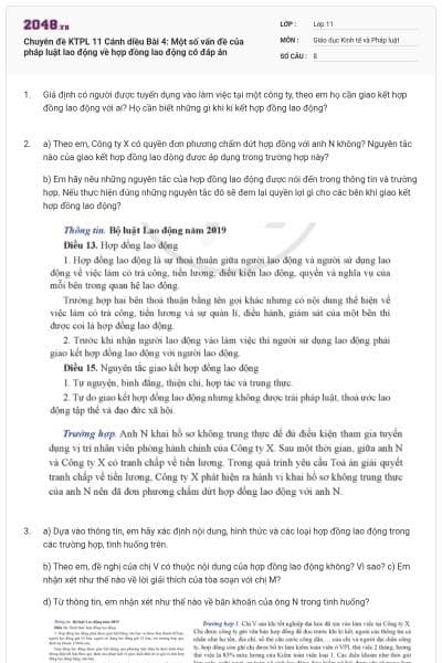 Chuyên đề KTPL 11 Cánh diều Bài 4: Một số vấn đề của pháp luật lao động về hợp đồng lao động có đáp án