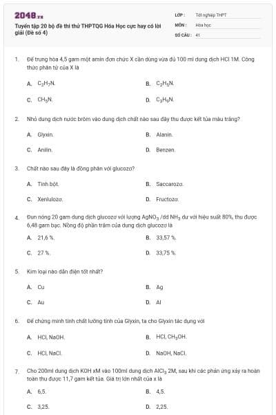 Tuyển tập 20 bộ đề thi thử THPTQG Hóa Học cực hay có lời giải (Đề số 4)