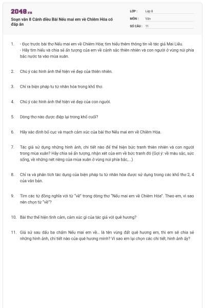 Soạn văn 8 Cánh diều Bài Nếu mai em về Chiêm Hóa có đáp án