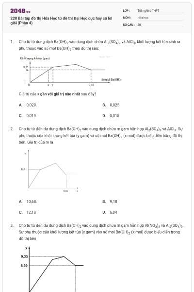 220 Bài tập đồ thị Hóa Học từ đề thi Đại Học cực hay có lời giải (Phần 4)