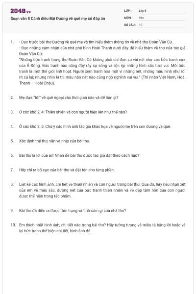 Soạn văn 8 Cánh diều Bài Đường về quê mẹ có đáp án