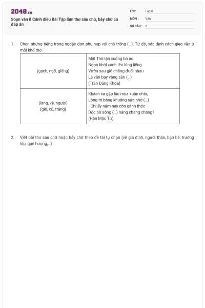 Soạn văn 8 Cánh diều Bài Tập làm thơ sáu chữ, bảy chữ có đáp án