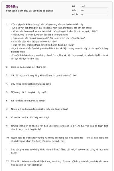 Soạn văn 8 Cánh diều Bài Sao băng có đáp án