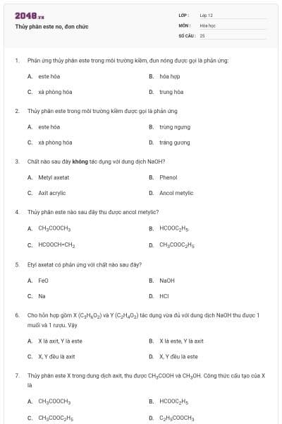 Thủy phân este no, đơn chức