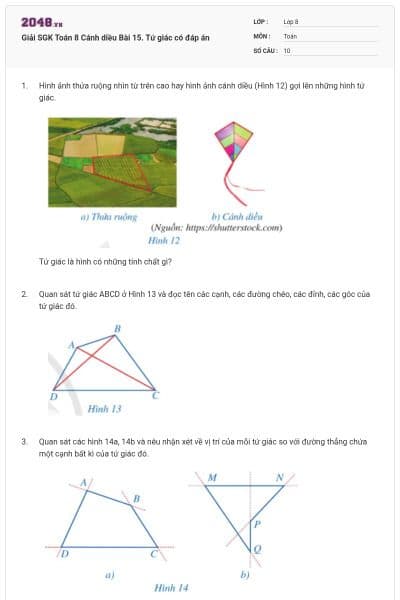 Giải SGK Toán 8 Cánh diều Bài 15. Tứ giác có đáp án