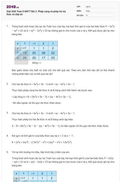 Giải SGK Toán 8 KNTT Bài 3. Phép cộng và phép trừ đa thức có đáp án