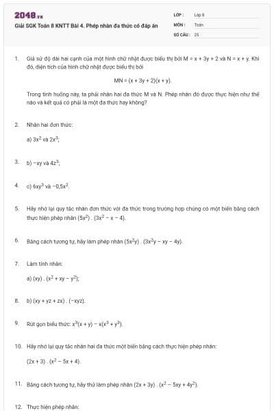 Giải SGK Toán 8 KNTT Bài 4. Phép nhân đa thức có đáp án