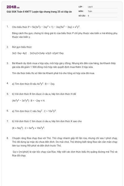 Giải SGK Toán 8 KNTT Luyện tập chung trang 25 có đáp án