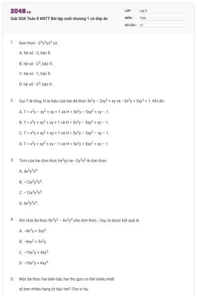 Giải SGK Toán 8 KNTT Bài tập cuối chương 1 có đáp án