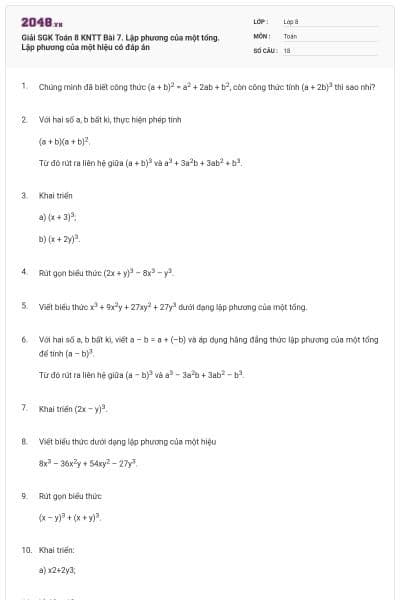 Giải SGK Toán 8 KNTT Bài 7. Lập phương của một tổng. Lập phương của một hiệu có đáp án