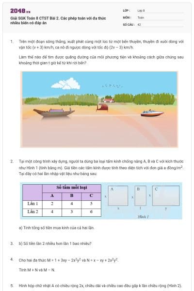 Giải SGK Toán 8 CTST Bài 2. Các phép toán với đa thức nhiều biến có đáp án