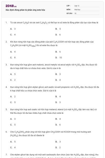 Xác định đồng phân từ phản ứng este hóa