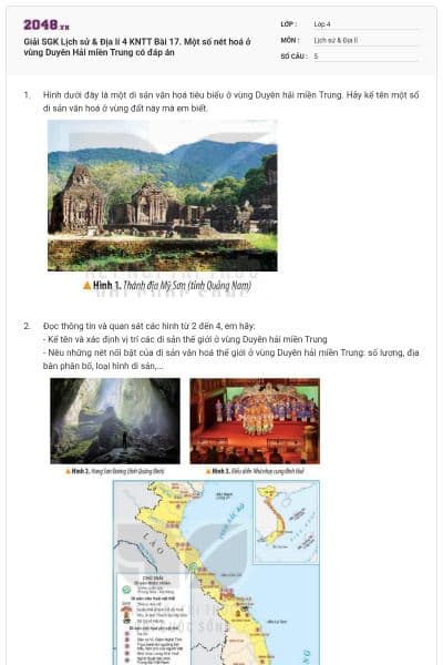 Giải SGK Lịch sử & Địa lí 4 KNTT Bài 17. Một số nét hoá ở vùng Duyên Hải miền Trung có đáp án