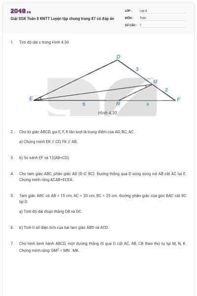Giải SGK Toán 8 KNTT Luyện tập chung trang 87 có đáp án