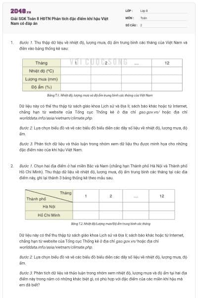Giải SGK Toán 8 HĐTN Phân tích đặc điểm khí hậu Việt Nam có đáp án