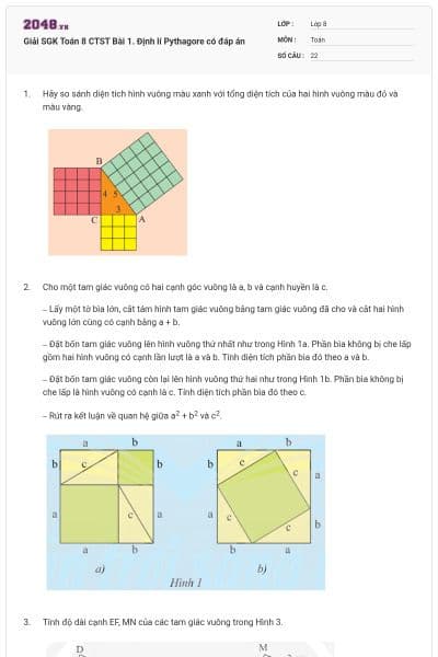 Giải SGK Toán 8 CTST Bài 1. Định lí Pythagore có đáp án