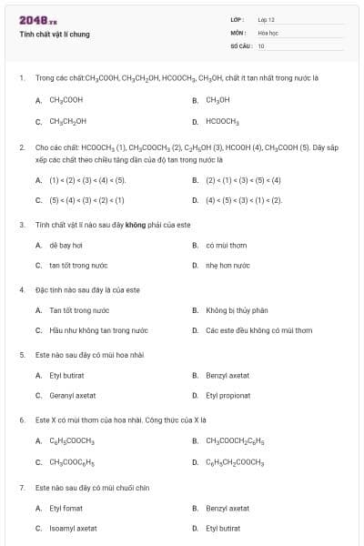 Tính chất vật lí chung