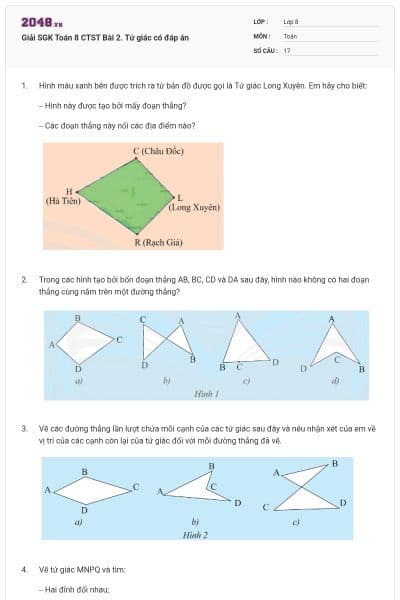 Giải SGK Toán 8 CTST Bài 2. Tứ giác có đáp án
