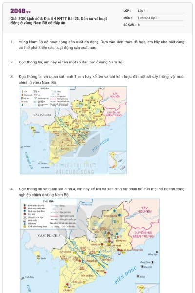 Giải SGK Lịch sử & Địa lí 4 KNTT Bài 25. Dân cư và hoạt động ở vùng Nam Bộ có đáp án