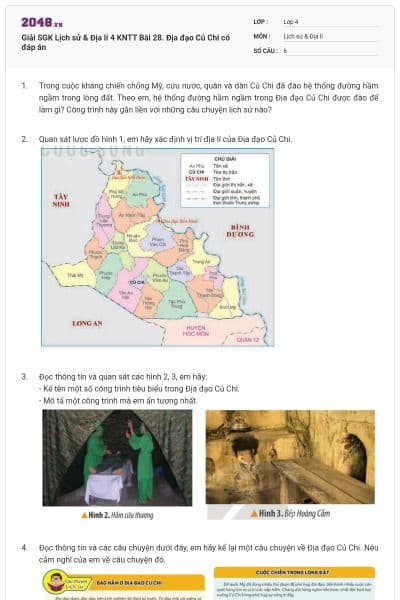 Giải SGK Lịch sử & Địa lí 4 KNTT Bài 28. Địa đạo Củ Chi có đáp án