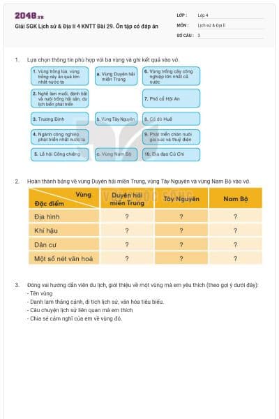 Giải SGK Lịch sử & Địa lí 4 KNTT Bài 29. Ôn tập có đáp án