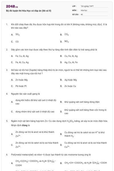 Bộ đề luyện thi Hóa Học có đáp án (Đề số 8)