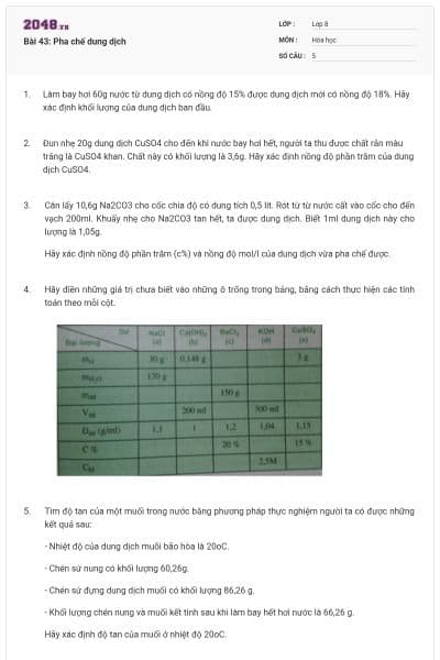 Bài 43: Pha chế dung dịch