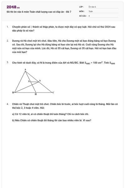 Đề thi ôn vào 6 môn Toán chất lượng cao có đáp án - Đề 7