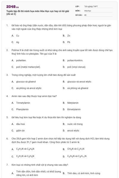 Tuyển tập đề thi minh họa môn Hóa Học cực hay có lời giải (đề số 2)