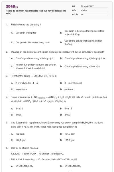 15 Bộ đề thi minh họa môn Hóa Học cực hay có lời giải (Đề số 4)