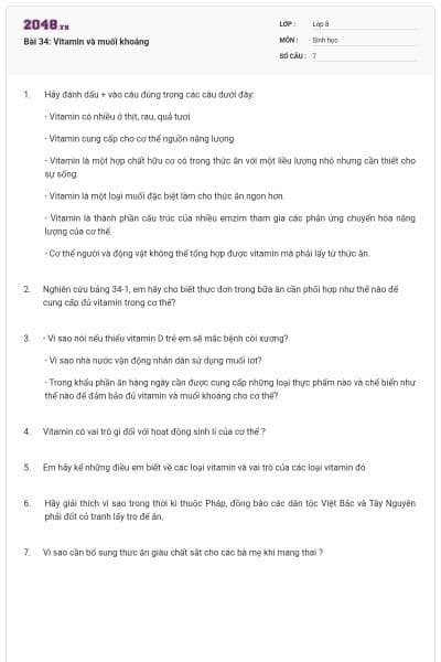 Bài 34: Vitamin và muối khoáng