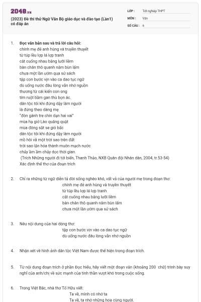 (2023) Đề thi thử Ngữ Văn Bộ giáo dục và đào tạo (Lần1) có đáp án