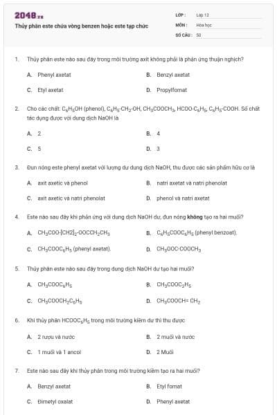 Thủy phân este chứa vòng benzen hoặc este tạp chức