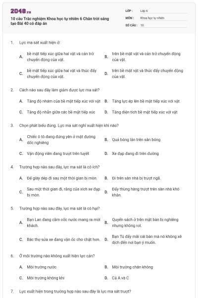 10 câu Trắc nghiệm Khoa học tự nhiên 6 Chân trời sáng tạo Bài 40 có đáp án