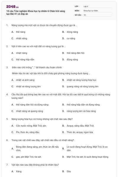 10 câu Trắc nghiệm Khoa học tự nhiên 6 Chân trời sáng tạo Bài 41 có đáp án