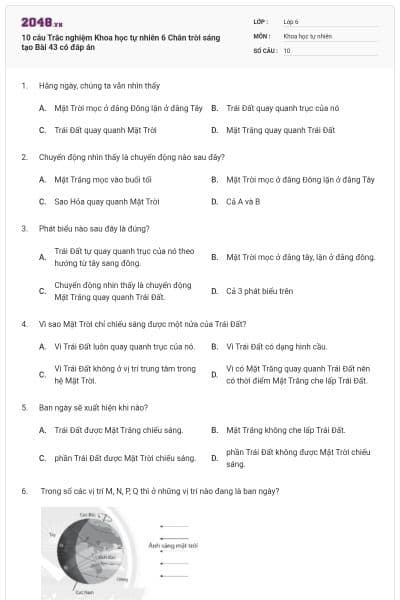 10 câu Trắc nghiệm Khoa học tự nhiên 6 Chân trời sáng tạo Bài 43 có đáp án