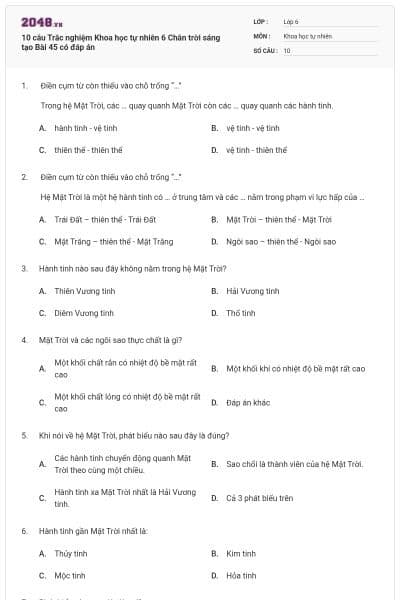 10 câu Trắc nghiệm Khoa học tự nhiên 6 Chân trời sáng tạo Bài 45 có đáp án