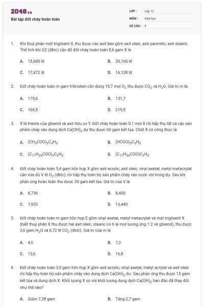 Bài tập đốt cháy hoàn toàn