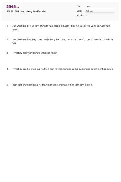 Bài 43: Giới thiệu chung hệ thần kinh